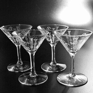 4 Sasaki Bamboo Liquor Cocktail Glasses 4" mini martini party 1950s vtg Japan 3z